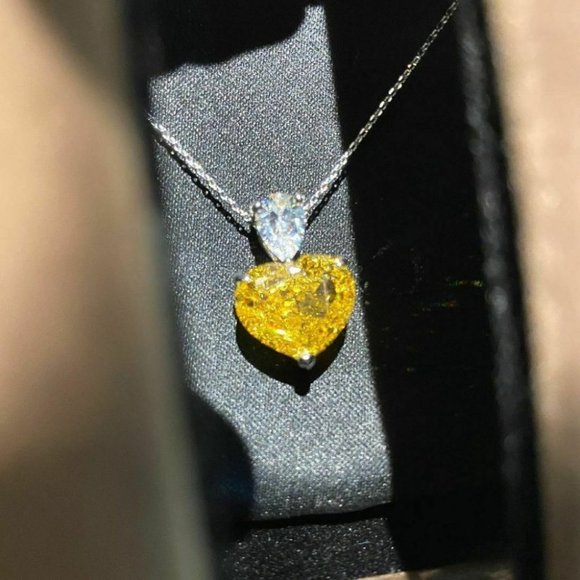 925 Sterling Silver Citrine Heart Necklace - Picture 4 of 6